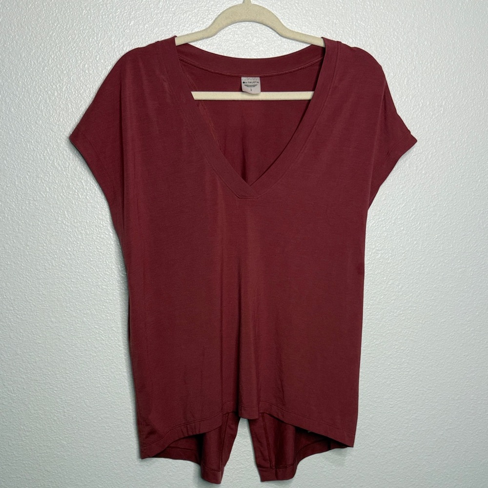 Athleta Essence Away From Body Pink Tie Back Tee Womens Large - Picture 2 of 5